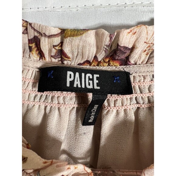 Paige Women’s Dress S Old Rose Covert Green Floral Silk V-Neck Long Sleeve Mini - Picture 5 of 11